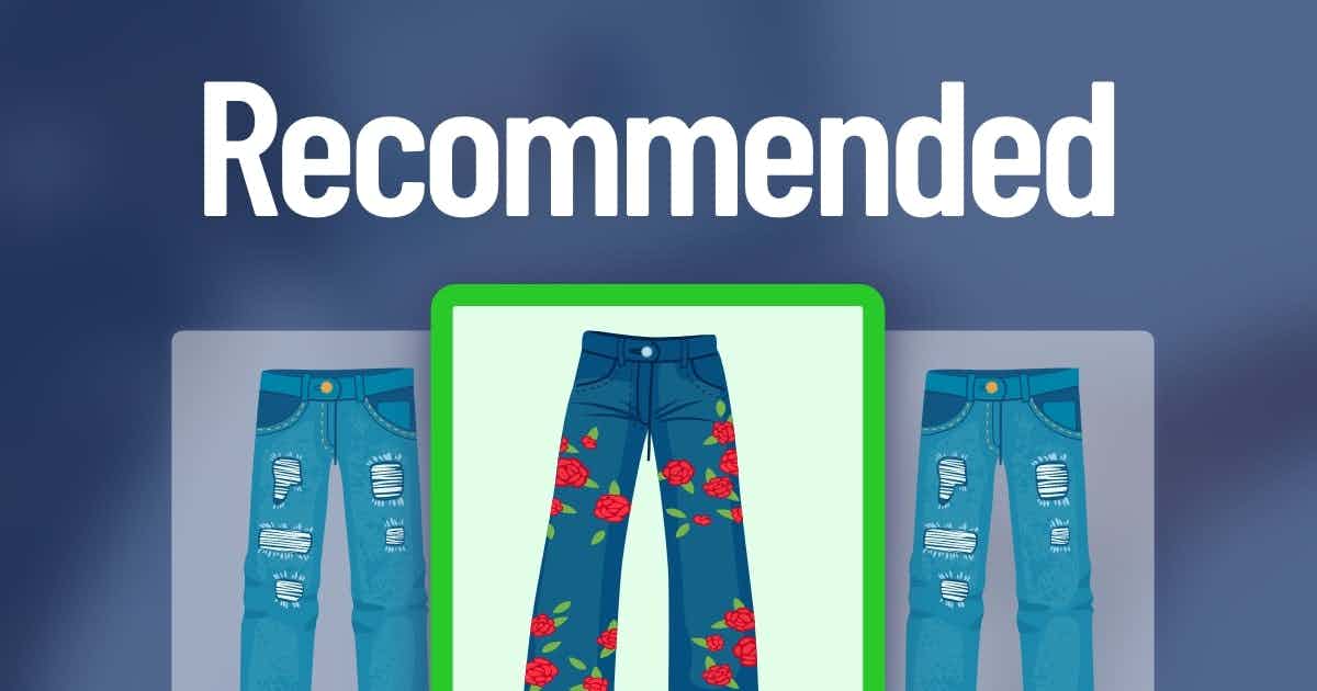 A clothing website that recommends a pair of jeans