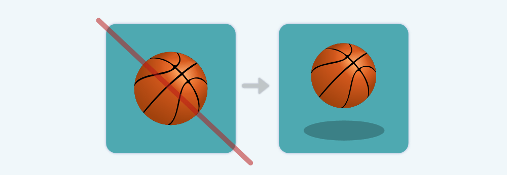 App thumbnail with basketball. One version captures more attention because it has a shadow, which depicts the ball bouncing